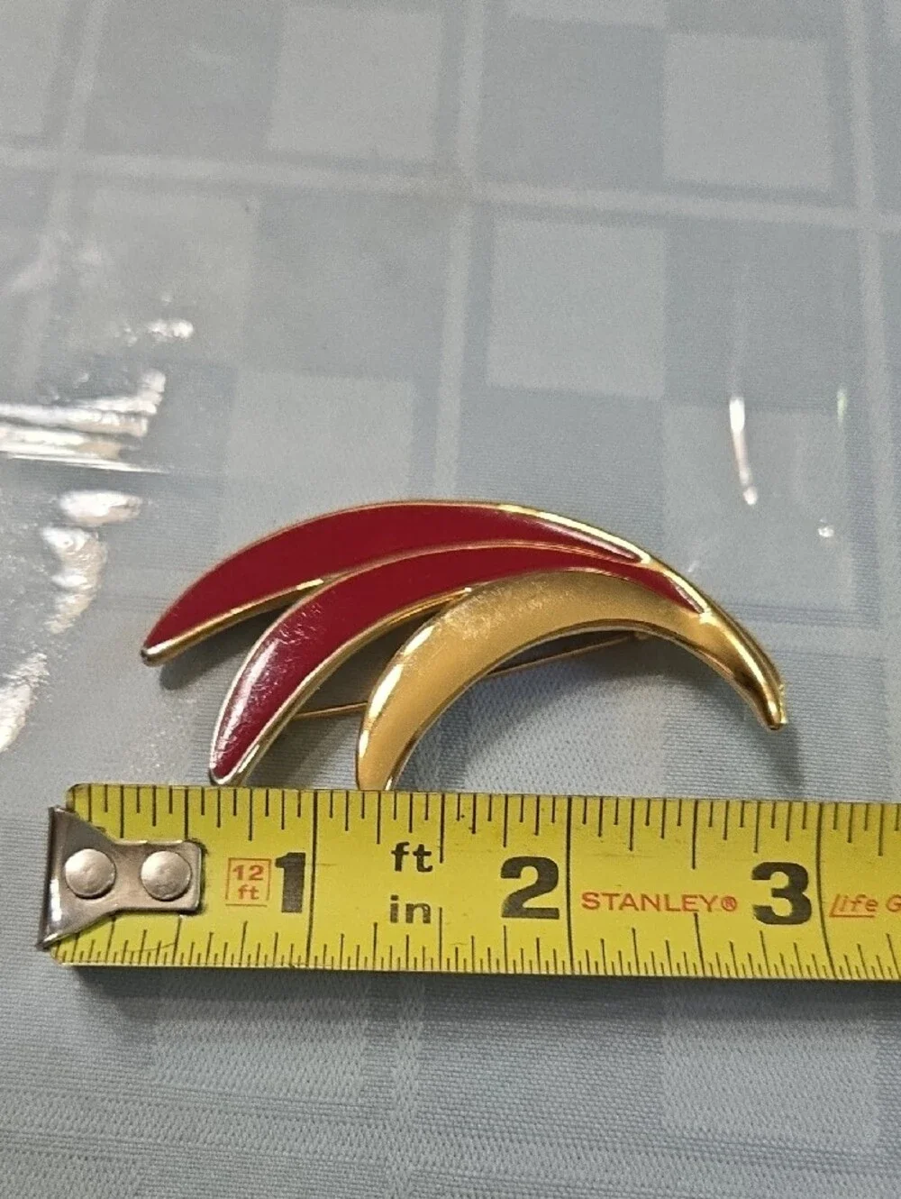 Vintage MONET Signed Gold-tone Red Enamel Feather/Brooch PinLeaf
